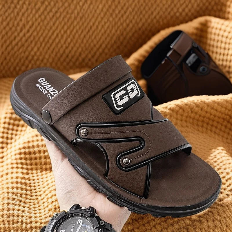 2025 New Men's Sandals Leather Platform Beach Summer Outer Wear Dad Non-slip Wear-resistant Dual-purpose Cool Slippers Men Shoes