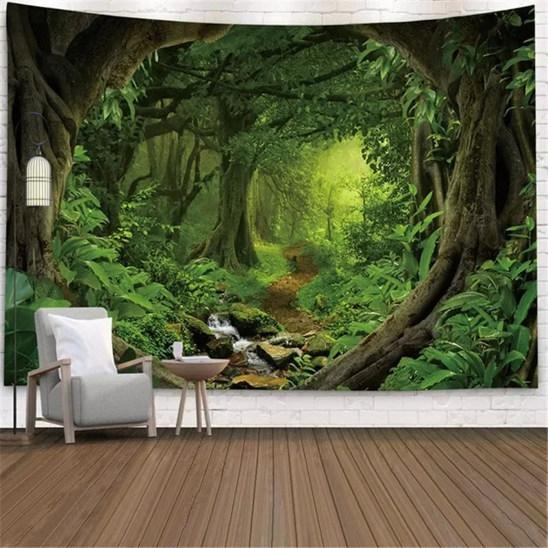 Home Decor Tapestry Beautiful Landscape Sunlight Through Forest  Wall  Sofa Bedroom Dorm