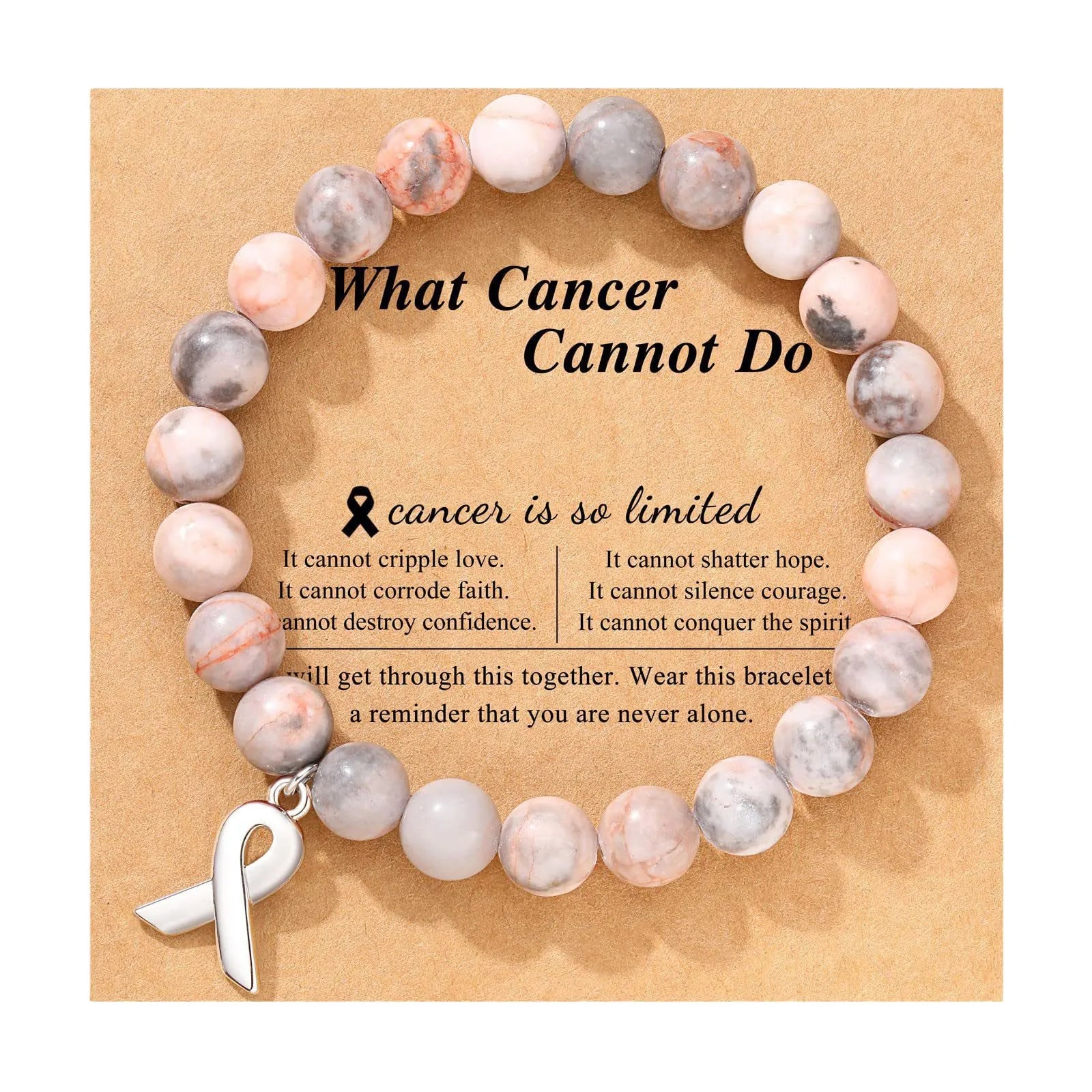 Natural Stone Bead Bracelets Ribbon Charm Inspirational Breast Cancer Awareness Bangle Gifts Encouragement For Women Jewelry