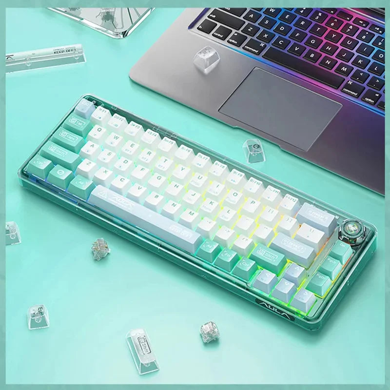 AULA F68 Transparent Mechanical Keyboard 2.4G Wireless/BT/Wired Hot Keycaps Colored RGB Lights For Work Gaming E-Sport Keyboard