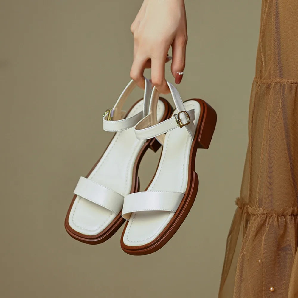 Summer Women Sandals Low Heels Basic Genuine Leather Office Ladies Casual Outdoor Shoes luxury sandal Concise zapatos de mujer