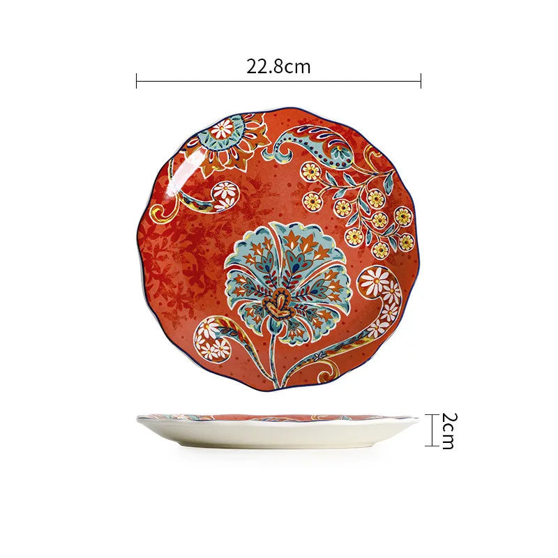 Exquisite Ceramic Plates Round Steak Dinner Pasta Plate Underglaze Colour dishware Kitchen Accessories Home Salad Plate