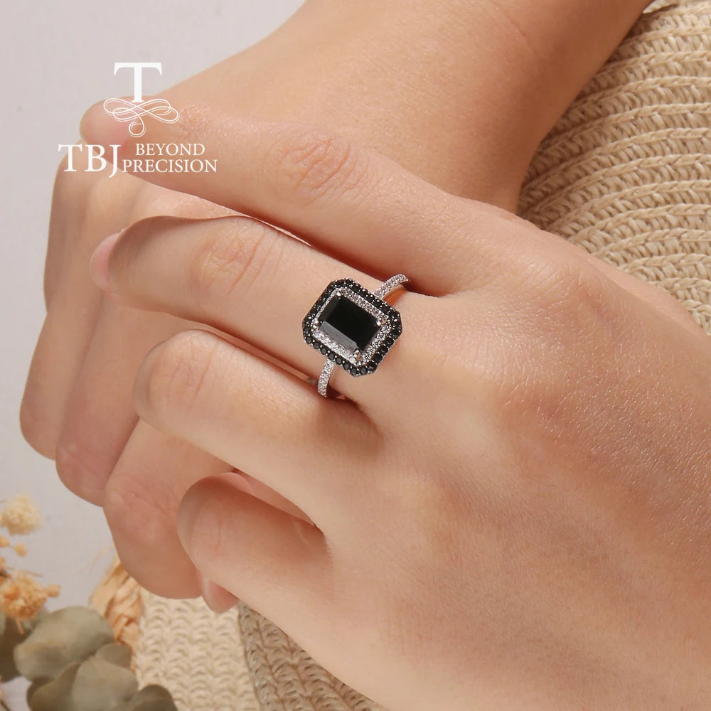 Mysterious noble natural black spinel ring Earrings Necklace Jewelry set 925 sterling silver precious gems women's fine jewelry