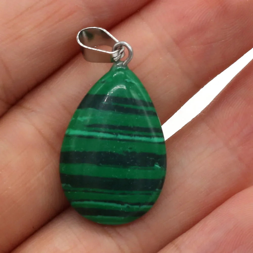 Natural Drop Shape Stone Pendant Crystal Rose Quartz Agate Yellow Jade Opal Malachite Charms for Jewelry Making DIY Accessories