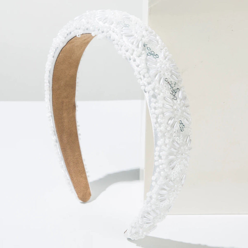 New Minimalist and Versatile Headband With Hand Sewn Rice Beads and Sequins, Exuding a High Cranial Top and Outdoor Style