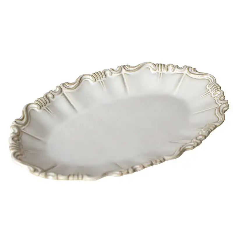 Vintage Ceramic Tableware Set Household Relief Pattern Breakfast Soup Bowl Restaurant High Quality Western Dessert Plates