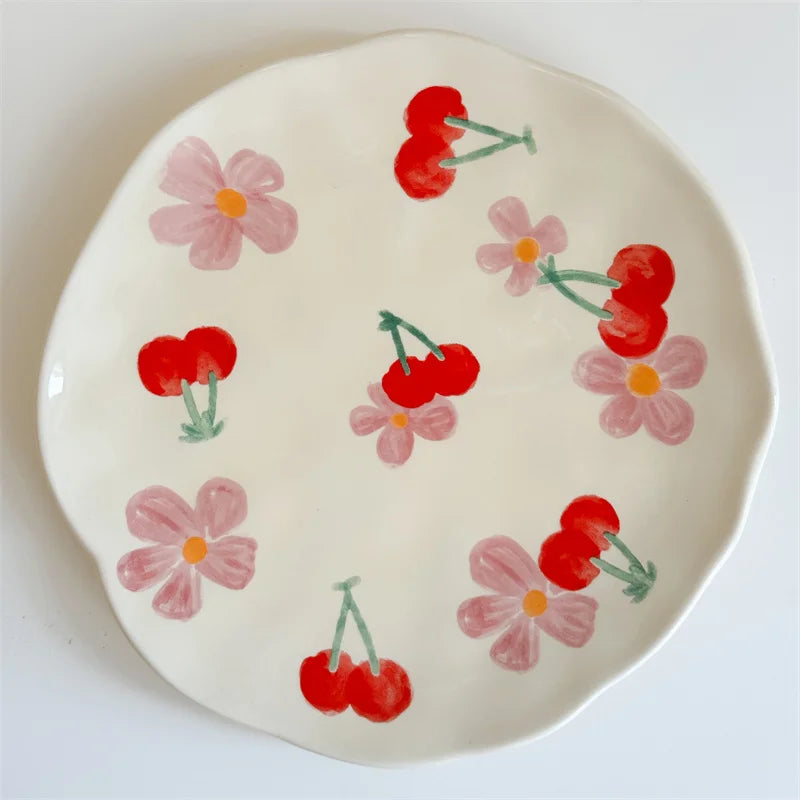 Ceramic Hand-painted Flower Pattern Ceramic Plate Underglaze Color Gifts Saucers Coffee Cup Dish Snacks Dessert Plates Tableware