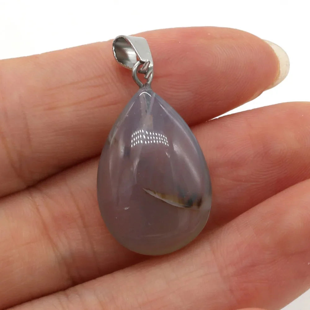 Natural Drop Shape Stone Pendant Crystal Rose Quartz Agate Yellow Jade Opal Malachite Charms for Jewelry Making DIY Accessories