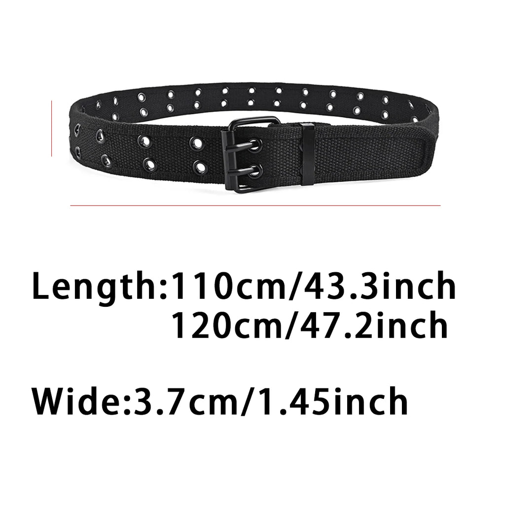 2023New Men's Double Row Needle Buckle Woven Belt Women's Belt Leisure Sports Outdoor Work Belt with Cargo Pants Jeans Belt