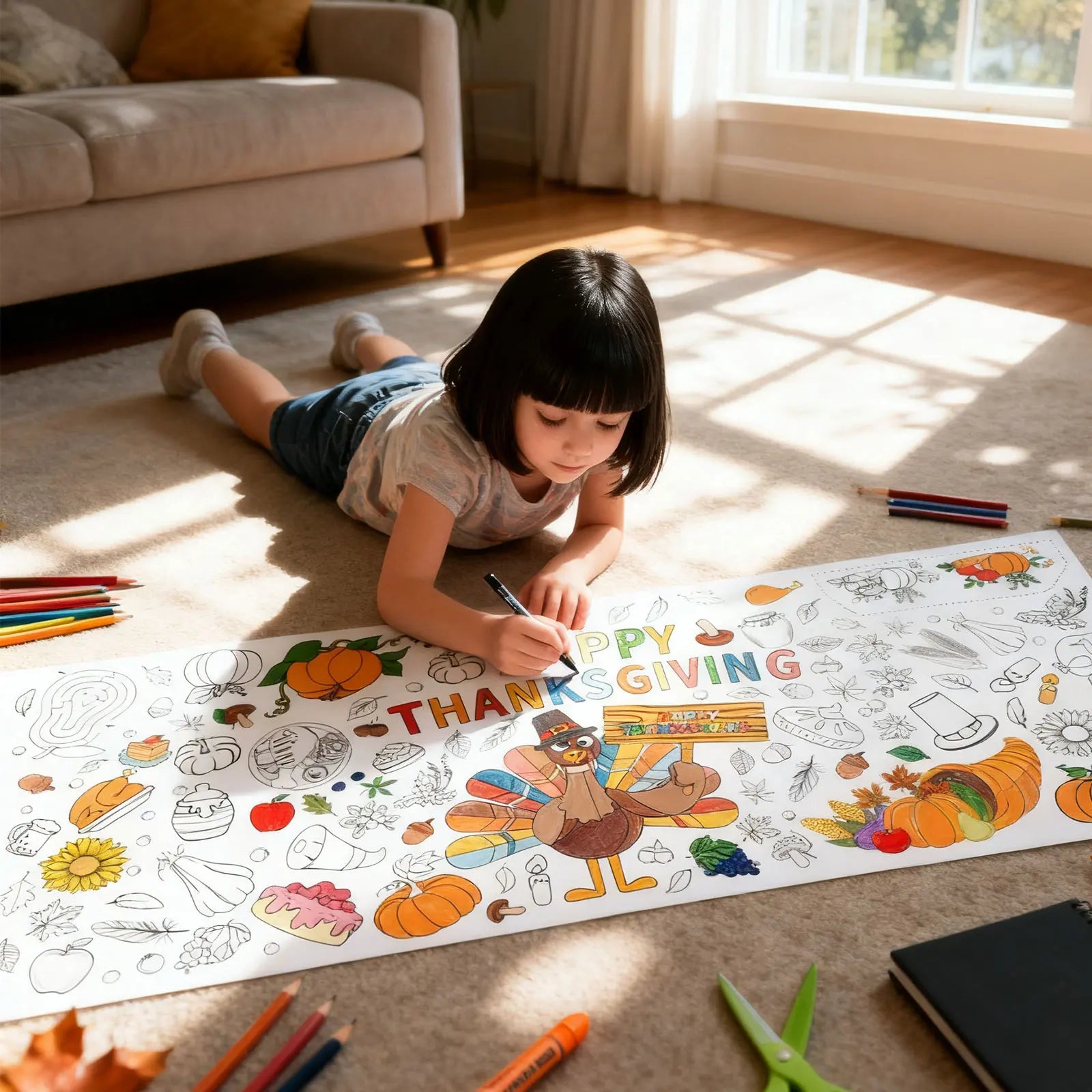 Thanksgiving Unique Interesting Tablecloth Kid Graffiti Interactive Design Family Durable Waterproof Festival Ambiance Supplies