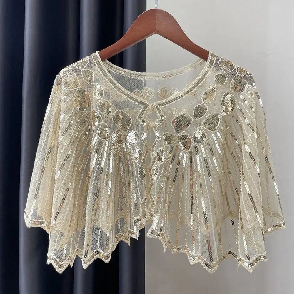 Women's 1920s Shawl Wedding Party Shawl Beaded Sequin Deco Evening Cape Flapper Cover Up Gatsby