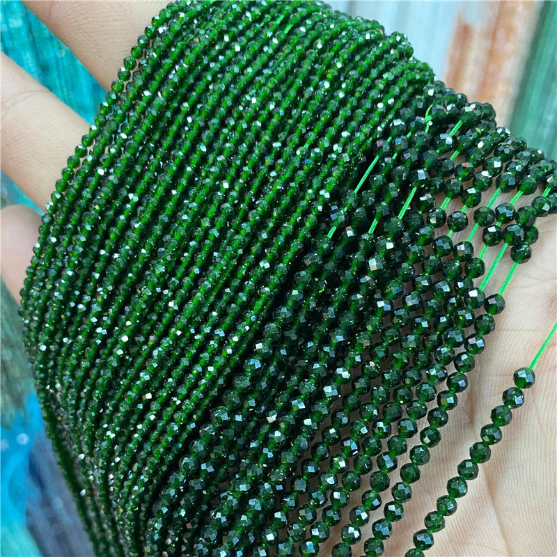 Micro Faceted Bead Natural Stone Beads Facted Green Emeralded 2 3 mm Spacer Loose Beads for Jewelry Making Necklace DIY Bracelet