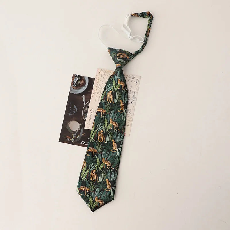 33cm Length Casual Trendy JK Ties Preppy Chic College Girl Short Necktie Polyester Floral Animal Printed Lazy-tie Vintage Cravat