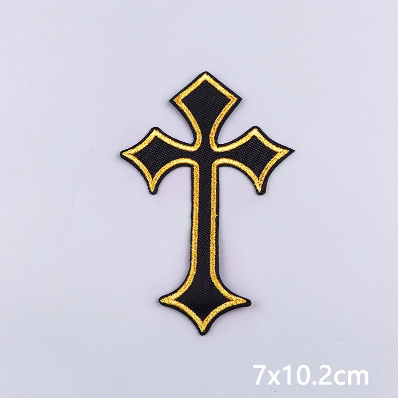 Jesus Cross Embroidery Patch For Clothes Gold Silver Cross Iron On Patches For Clothing Personality Appliques Craft Decoration