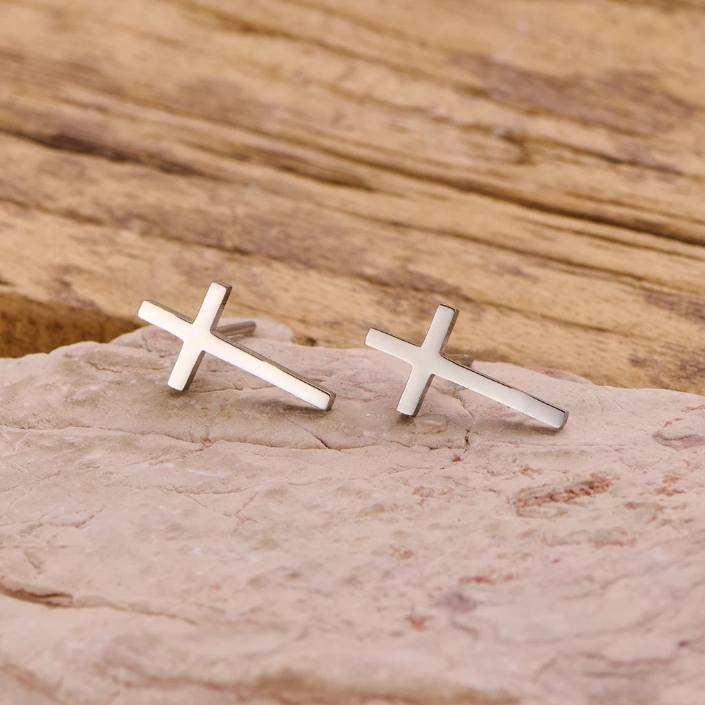 Simple Big Cross Earrings Brinco Stainless Steel Mini Stud Earring for Women Punk Crucifix Cartilage Tragus Ear Piercing Jewelry