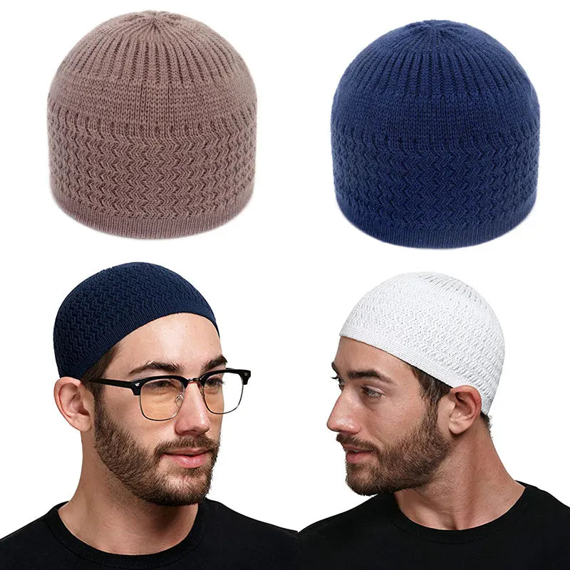 Unisex Beanies Cap Warm Islamic Ramadan Jewish Kippah Homme Hat Winter Knitted Muslim Men Prayer Hats Men's Wrap Head Caps