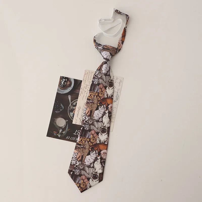 33cm Length Casual Trendy JK Ties Preppy Chic College Girl Short Necktie Polyester Floral Animal Printed Lazy-tie Vintage Cravat
