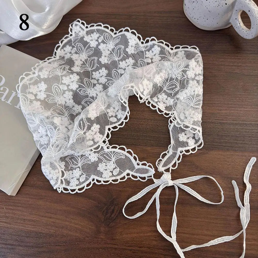 Elegant Lace Floral Hair Scarf Women Triangle Headscarf Korean Lace Up Neck Scarf Lace Flower Sunscreen Travel Photo Headband