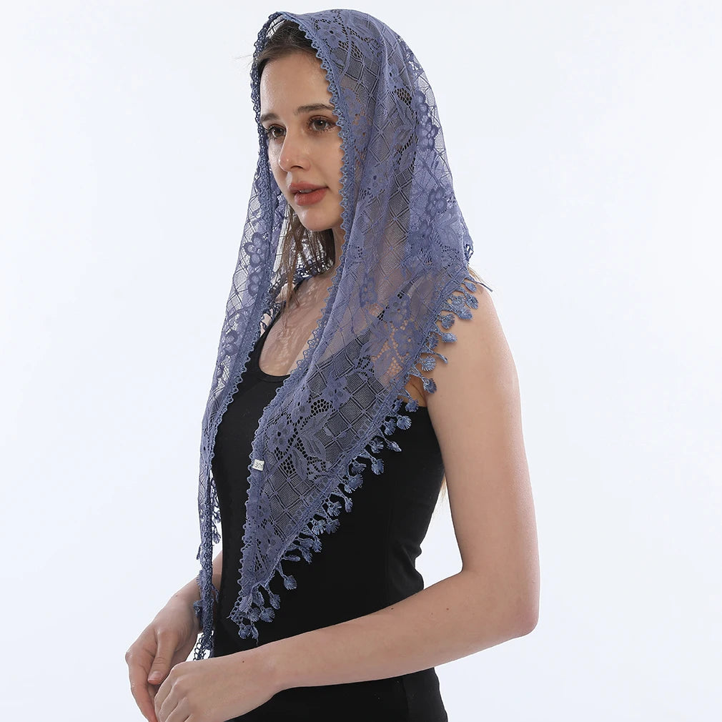 Fashion Church Shawl Lace Veil Polyester Scarf Bandana Church Prayer Wedding Mantilla Chapel White Embroidered Hijab Women Scarf