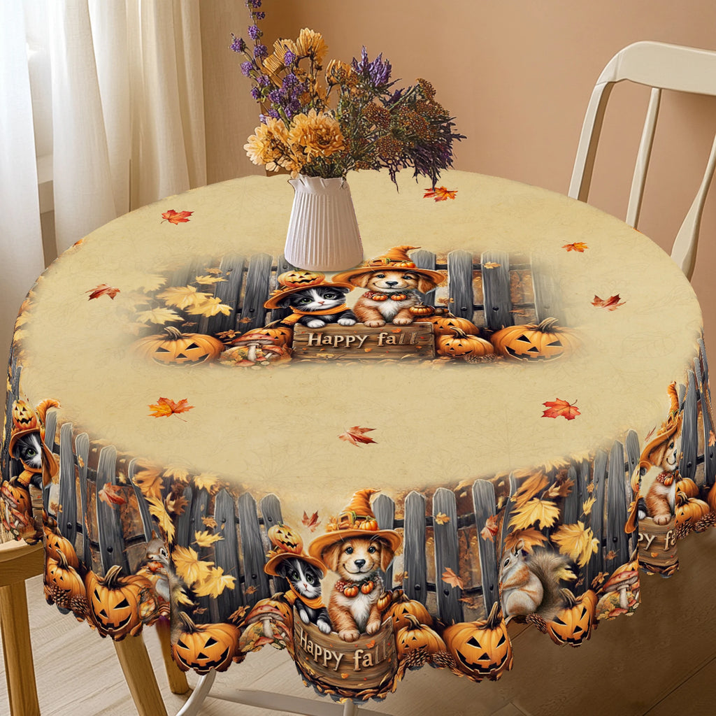 1 Piece of Autum Thanksgiving Themed Printed Tablecloth, Retro Country Farmhouse Style, Puppy, Kitten, Pumpkin Pattern Design, for Holiday Parties, Camping Picnic, Garden Birthday Party Decoration, Kitchen Accessories, Dining