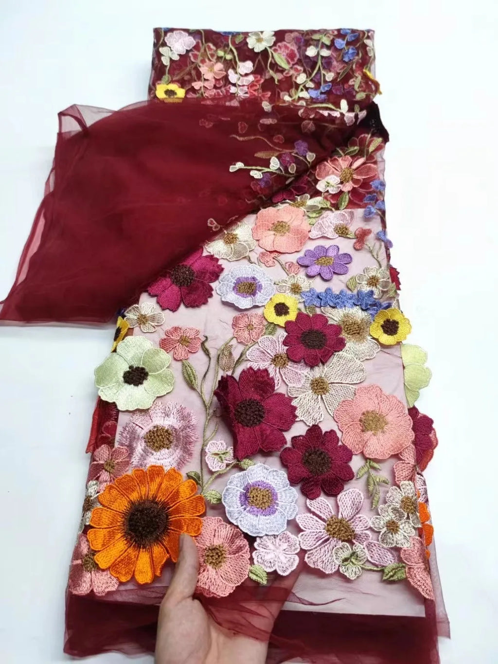 Unilateral embroidered cloth 3D applique embroidered fabric high-end women's dresses wedding dress material