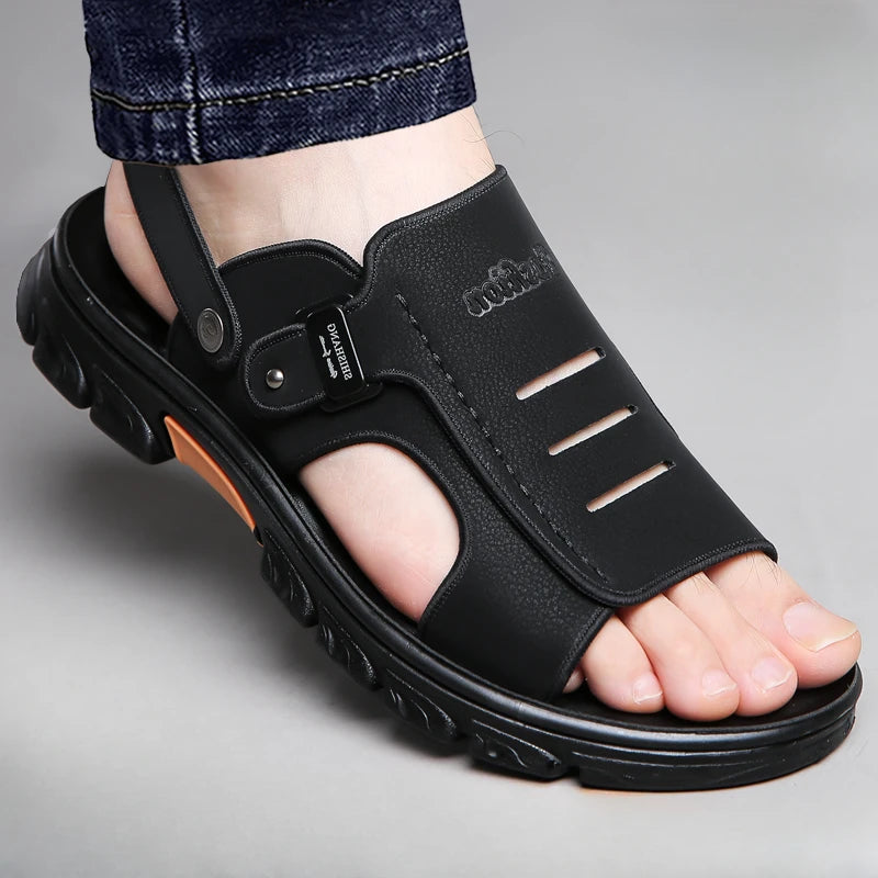 Male Shoe Slippers Genuine Leather Outdoor Trekking Hiking Beach Open Flat Men's Sandal Ankle Wrap Indoor New Arrival Number 41