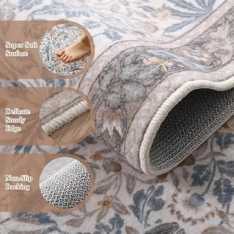 Floral Hallway Runner Rug Soft Flower Botanical Indoor Carpet Bedroom Non-Slip Floor Mat Machine Washable Rugs for Living Room