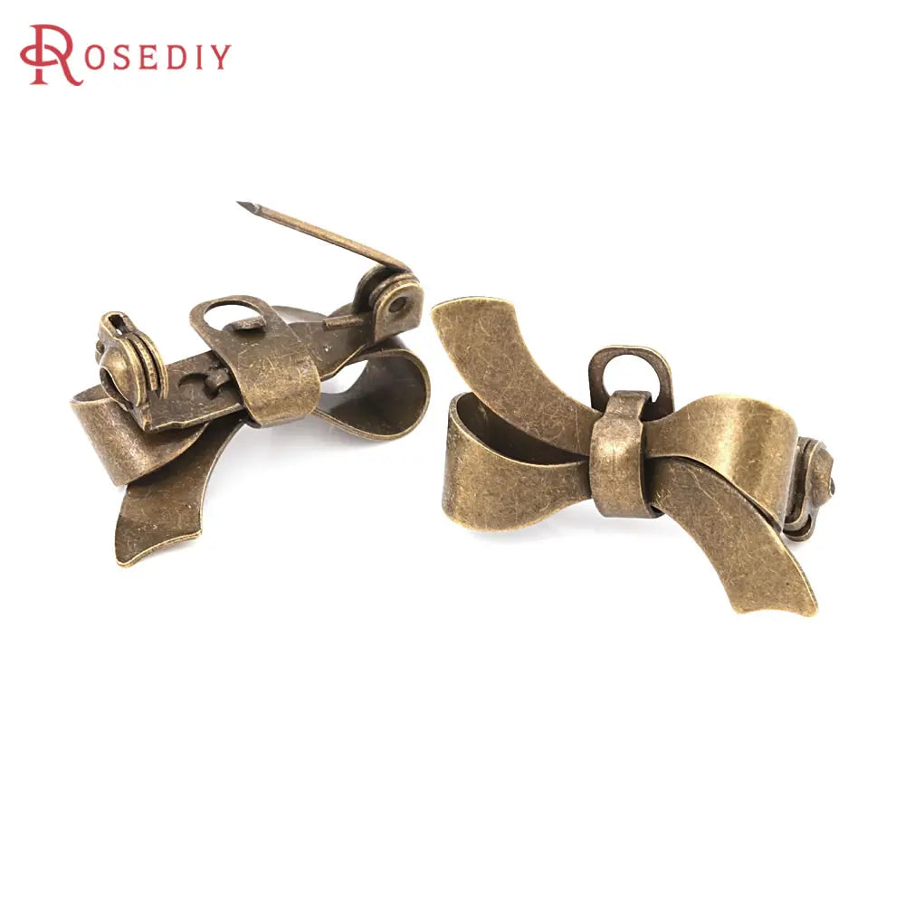 10PCS Antique Bronze Brass Bow Shape Brooch Pins High Quality Diy Jewelry Making Supplies Brooch Accessories for Women