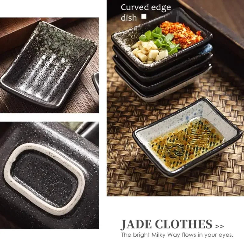 Vintage Ceramics Square Dipping Dish Japanese Small Sushi Plate Restaurant Hot Pot Sauce Plate Home Barbecue Seasoning Dishes
