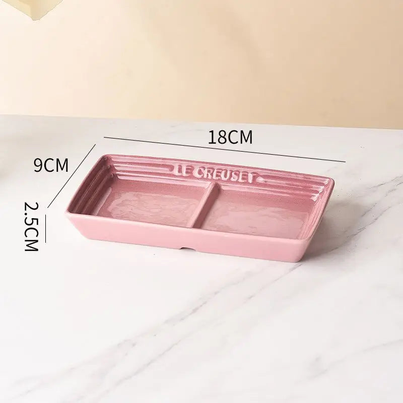 Color Japanese Style Grid Dipping Dish Seasoning Dish Ceramic Pickled Vegetables Snacks Separated Barbecue Dipping Home Use