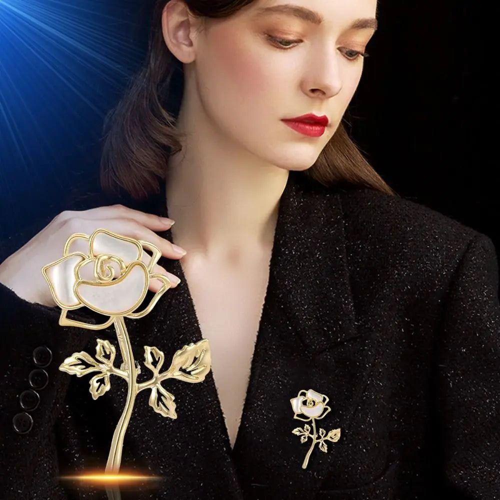 Fairy Rose Brooch For Women Luxury Design Natural Shell Chest Flower Brooch Pins Jewelry Romantic Badge Wedding Birthday Gifts