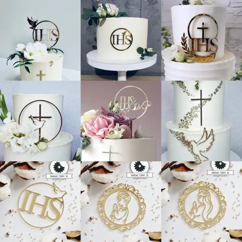 Cross Christ Jesus Birthday Cake Topper Gold Acrylic Dove Cross for Eucharist Baby Baptism Party Cake Toppers Dessert Decoration