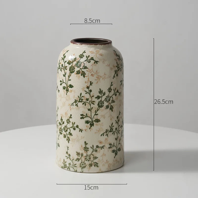 Rustic Country Ice Cracked Milk Pitcher Ceramic Vase Pastoral Scenery Ornament for Flower Arrangement Vintage Decorative Home