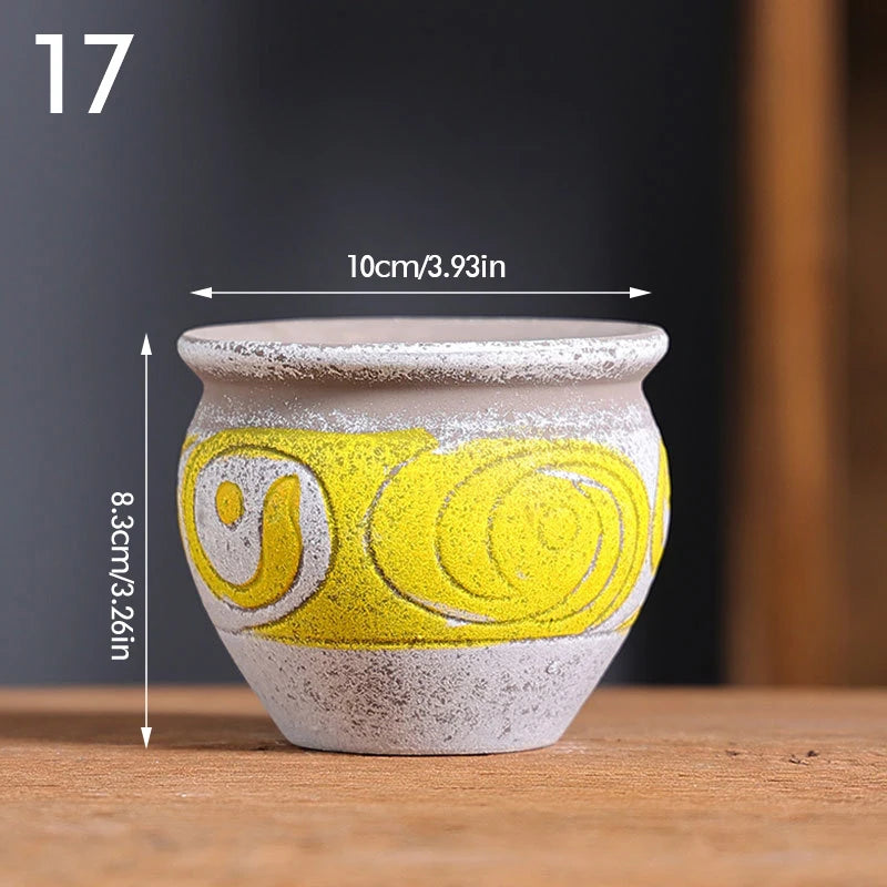 Mediterranean Style Flower Pot Retro Red Pottery Flower Pots Vintage Printed Creative Ceramic Succulent Planters Indoor Outdoor