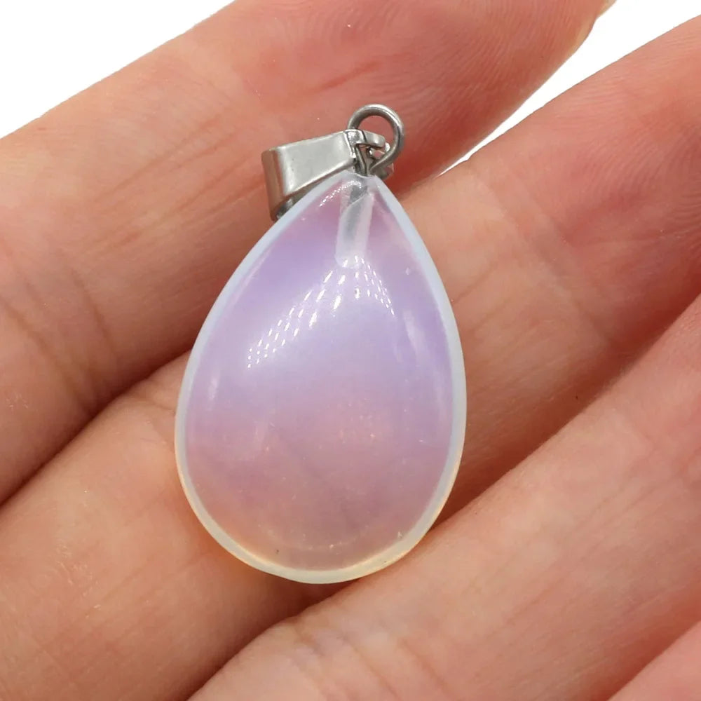 Natural Drop Shape Stone Pendant Crystal Rose Quartz Agate Yellow Jade Opal Malachite Charms for Jewelry Making DIY Accessories