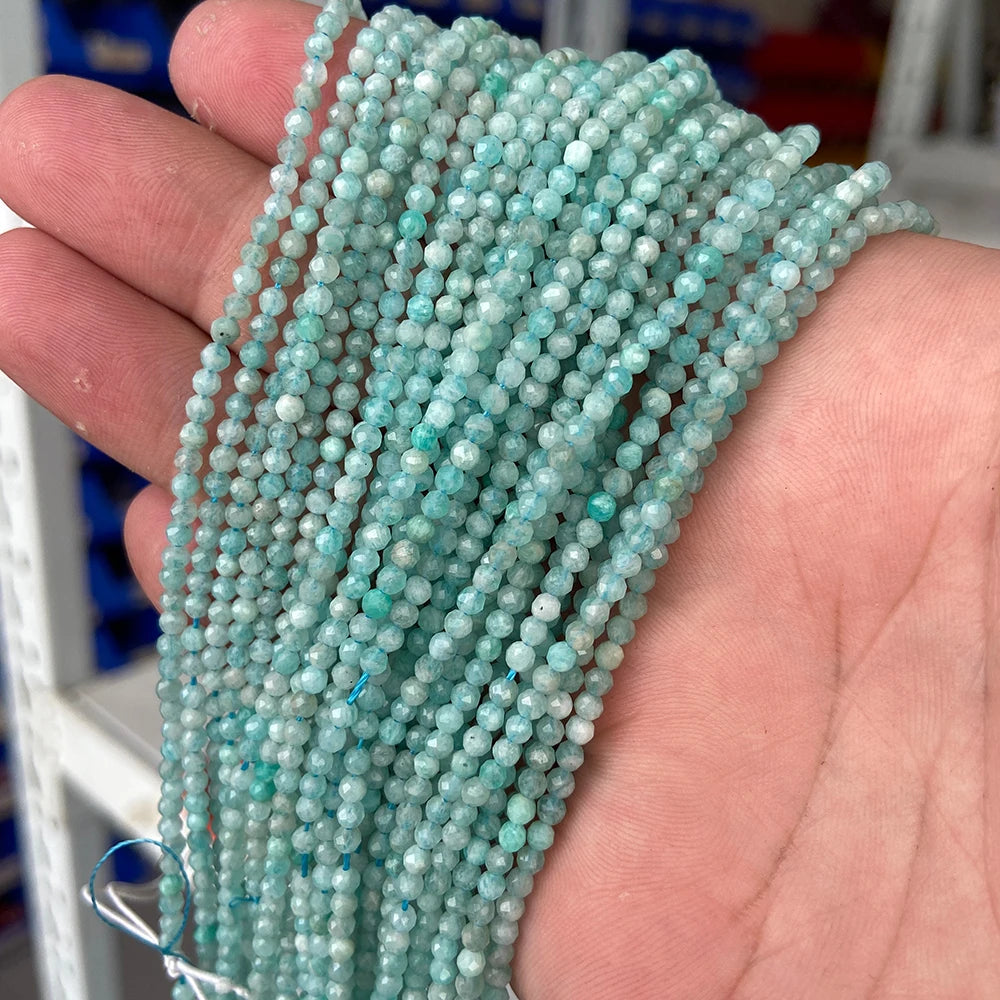Micro Faceted Bead Natural Stone Beads Facted Green Emeralded 2 3 mm Spacer Loose Beads for Jewelry Making Necklace DIY Bracelet