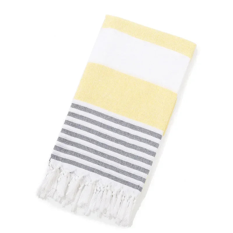 Cotton and Linen Striped Quick-drying Shawl European and American Popular Yarn-dyed Cotton Turkish Beach Towel with Tassels