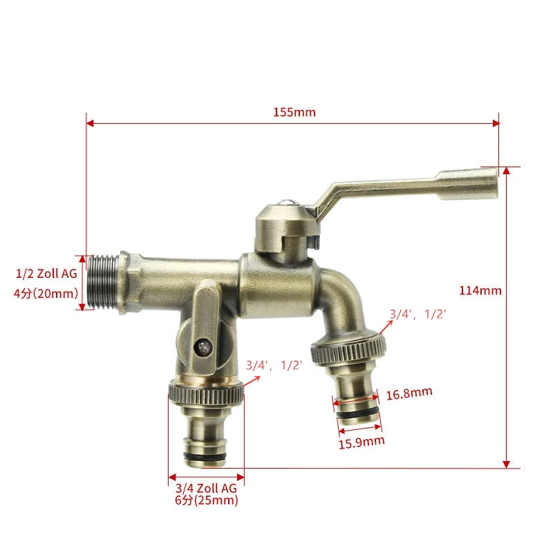 1PC Brass Bibcock 7 Colors Bronze Antique Outdoor Dual Outlet Faucet Washing Machine Out Garden Balcony Frost Protection Tap