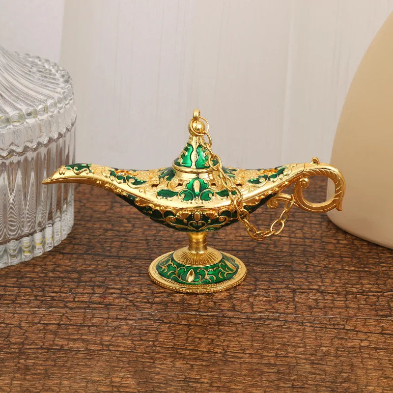 12cm(4.7")Classic Rare Hollow Legend Aladdin Magic Genie Lamps Incense Burners Retro Wishing Oil Lamp Home Decor Gift