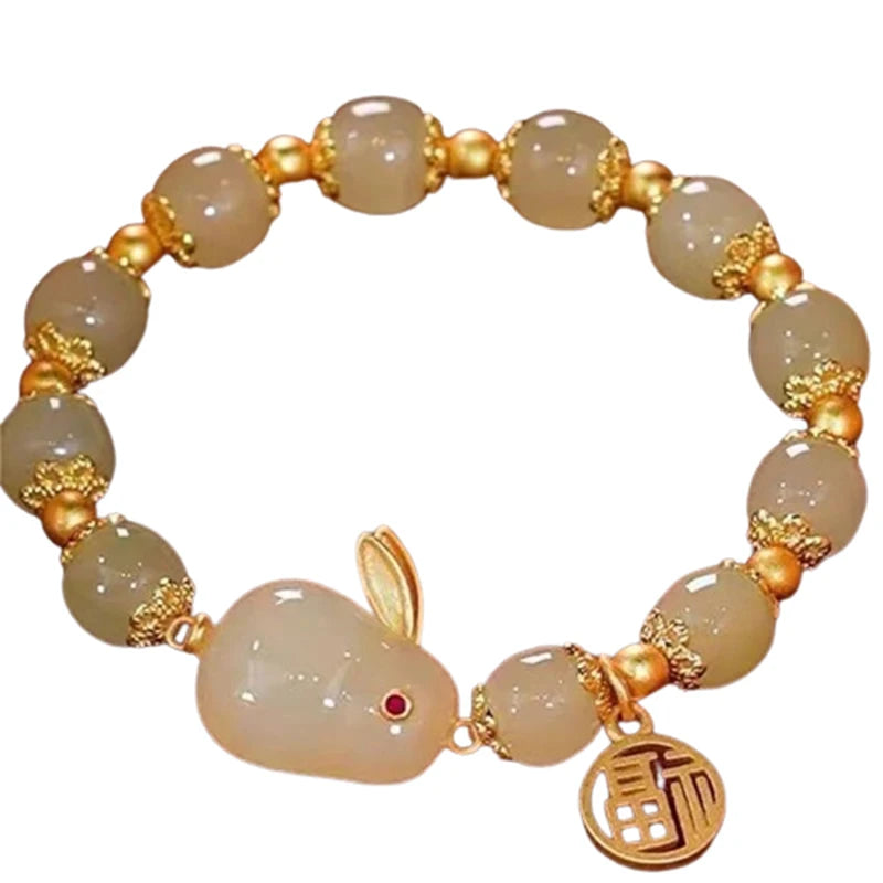 1PCS Blessing Lucky Couple Glass Friendship Rabbit Bracelet For Women Jewelry Gifts Fashion Natural Stone Bead Bracelet
