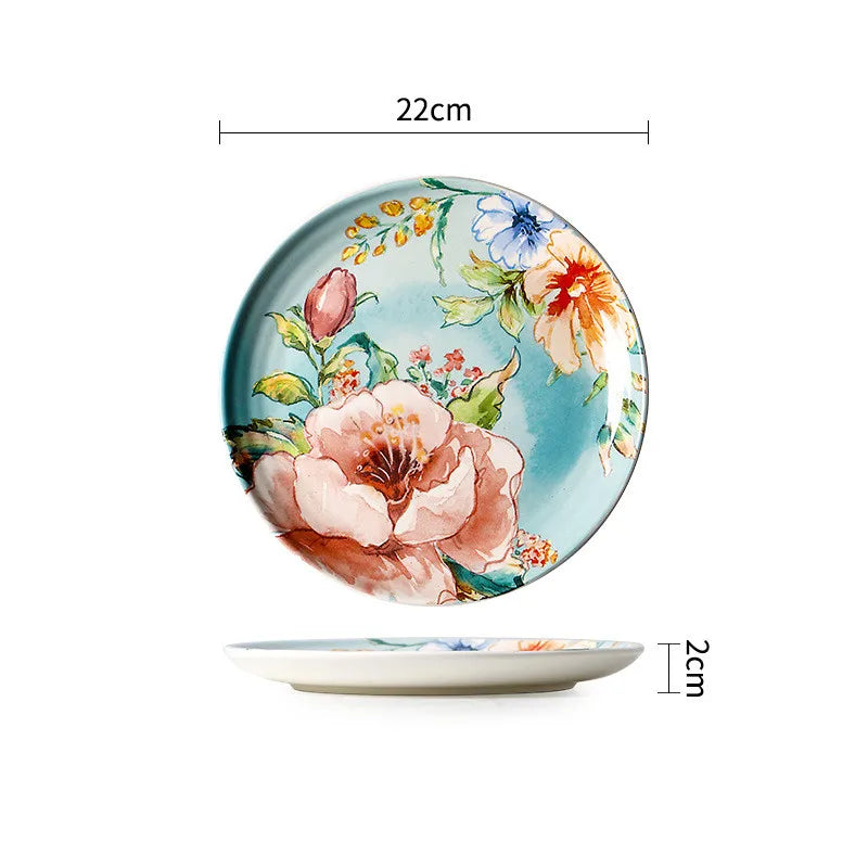 Exquisite Ceramic Plates Round Steak Dinner Pasta Plate Underglaze Colour dishware Kitchen Accessories Home Salad Plate