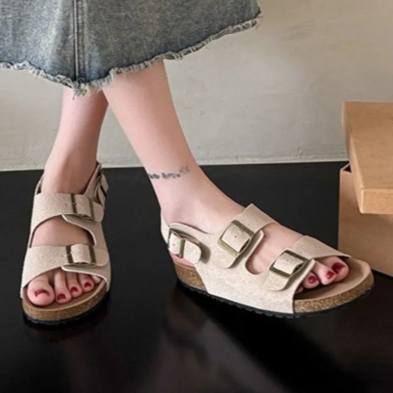 Women's Sandals 2025 Summer Casual Thick Bottom Flat Trend Open Toe Solid Color Sandals Lightweight Outdoor Walking Slippers