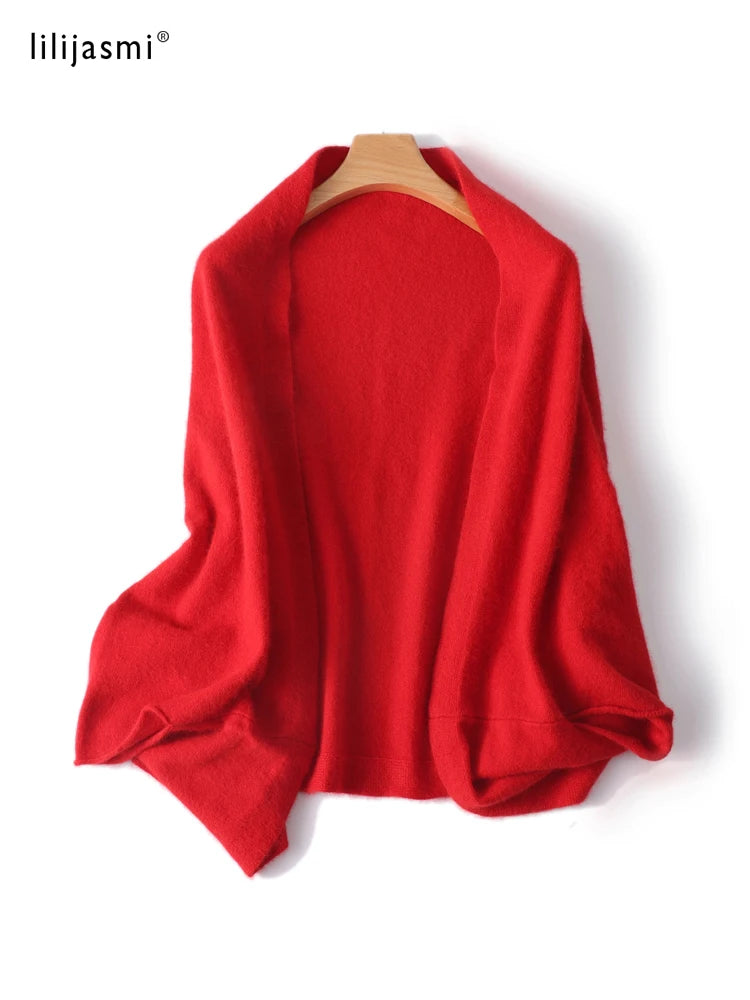 Trend Shawl Wrap Scarf Two Purposes 100% Wool Women Knitted Accessories Cape Casual Soft Scarves Warm Cappa Cozy Fashion Mantles