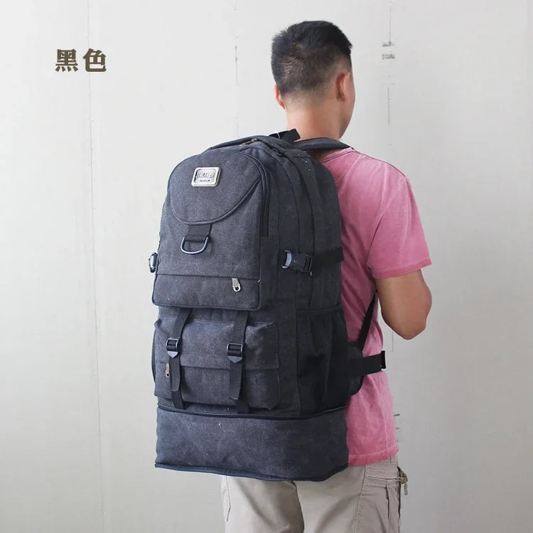 60L Large Capacity Outdoor Hiking Camping Backpack Men's Canvas Luggage Work Bag Tactical Rucksack Climbing Travel Back Pack