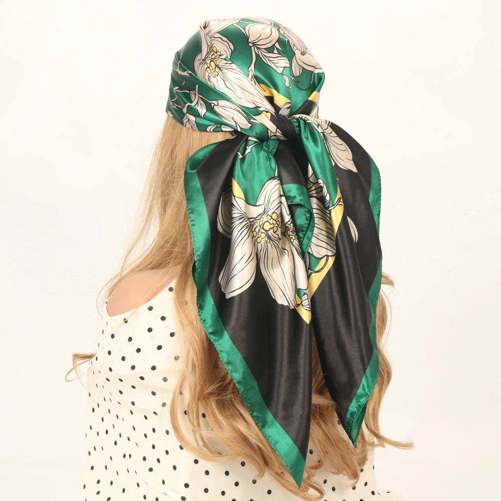 Silk Head Scarf Women Luxury Fashion Hair Scarve Summer Foulard Femme Satin Shawl Kerchief 90cm Square Headscarf Bandana Cheveux
