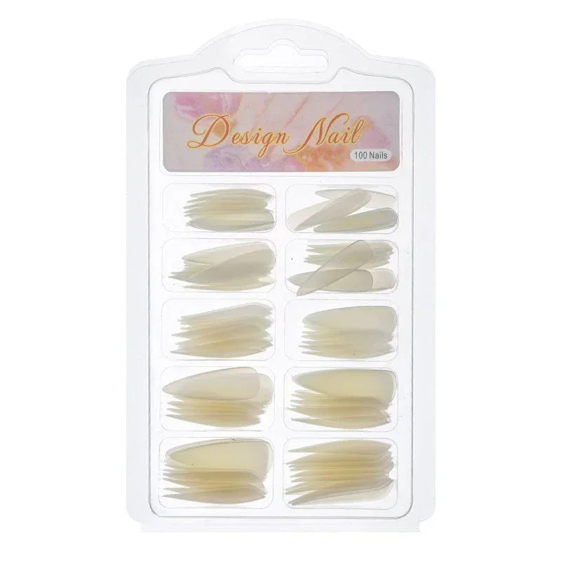 100pcs/box Natural Transparent Seamless Fake Nails Full Coverage False Nails Tips Short T-shaped Full Cover Tips For Nails