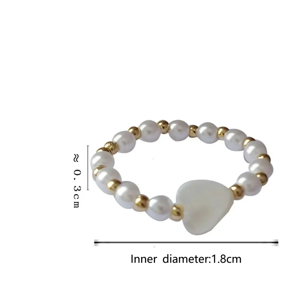 Elegant Heart Imitation Pearl Rings for Women Fairy Vintage Simple Retro Index Finger Ring White Sweet Minimalist Jewelry Gift