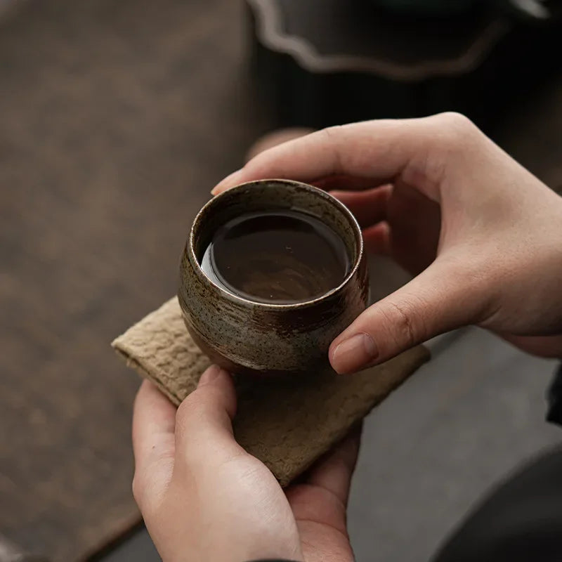 Japanese Style Handmade Rough Ceramic Teacup Kung Fu Teaware Accessories Vintage Stoneware Tea Cup Ancient Single Cups