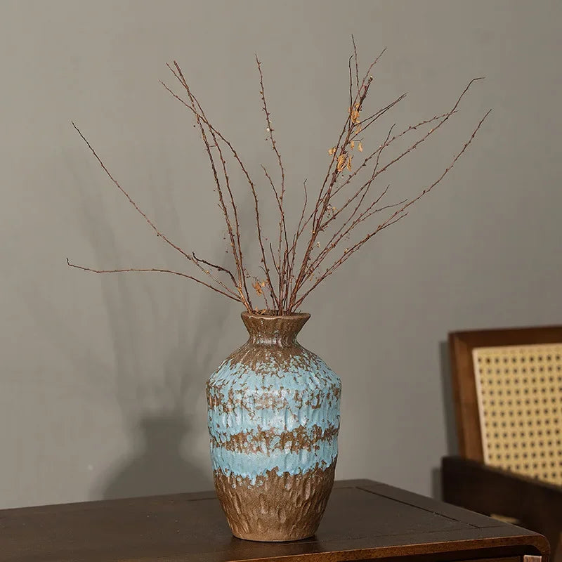 European Style Retro Style Ceramic Vase Living Room Advanced Sense Coarse Clay Pot Simple Dried Flower Arrangement Decoration