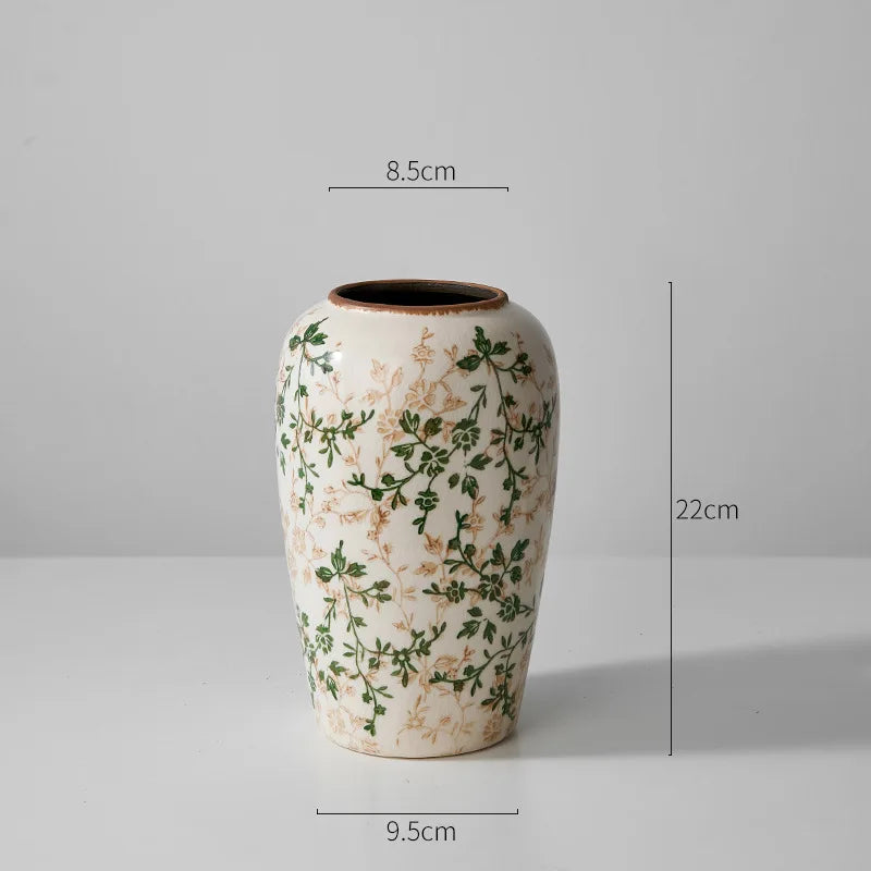 Rustic Country Ice Cracked Milk Pitcher Ceramic Vase Pastoral Scenery Ornament for Flower Arrangement Vintage Decorative Home